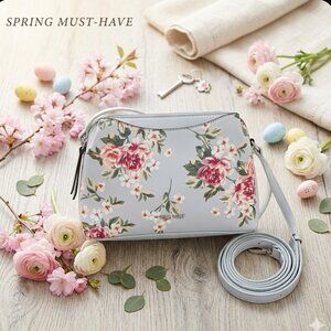 Nine West Floral Rose Triple Compartment Crossbody